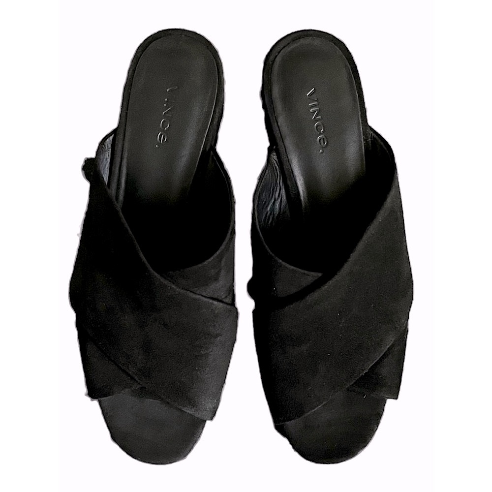 VINCE BLACK SUEDE CRISS CROSS SLIDE SANDAL HEEL SHOE SIZE 9.5